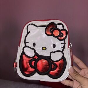 Vtg Hello Kitty x Loungefly Red Metallic Bow Mini Coin Purse Zip Pouch Sanrio